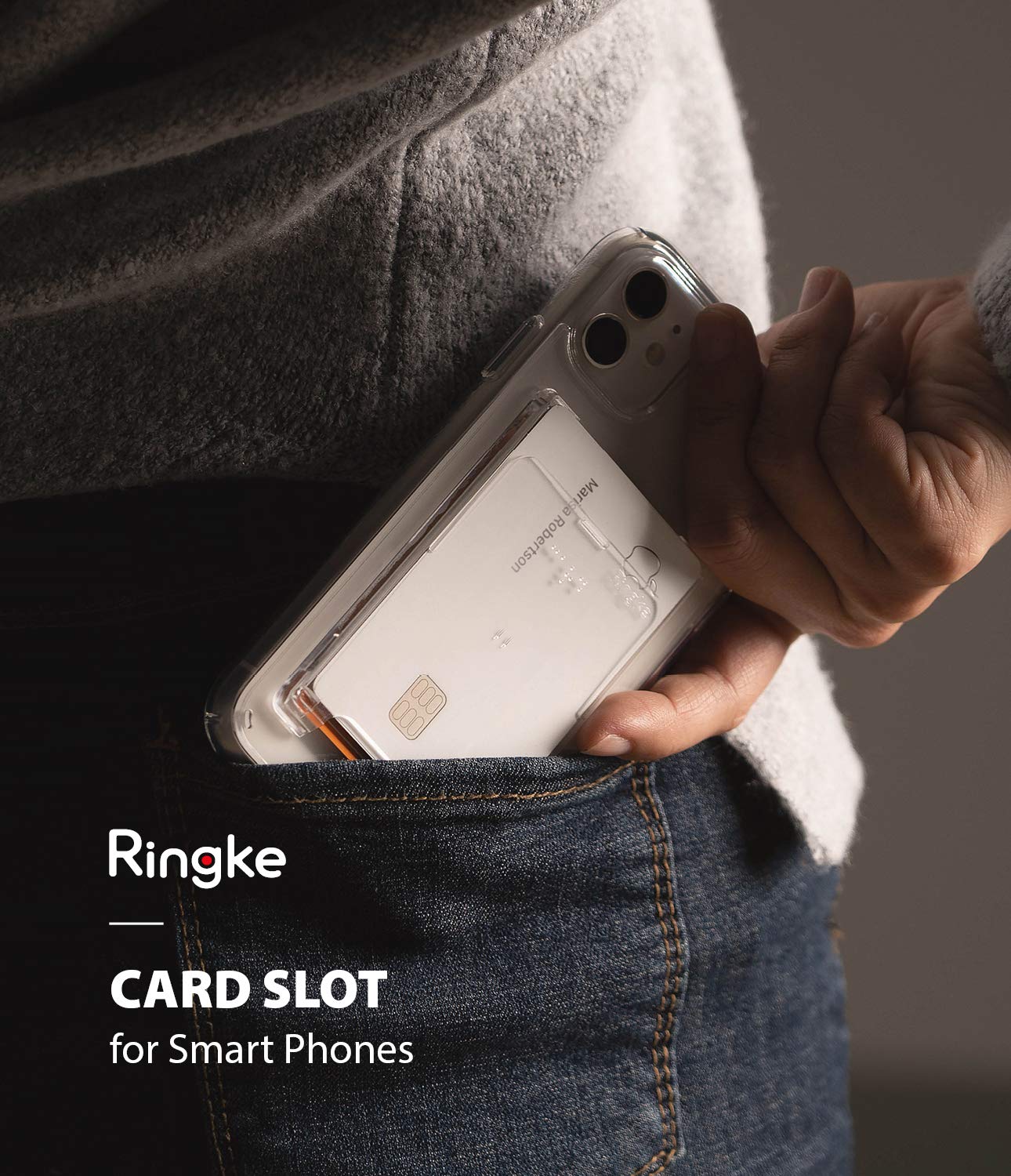 Ringke Slot Card Holder (2 Pack) Designed For Smartphones, Adhesive Stick On Wallet Case Minimalist Slim Hard Premium Credit Car