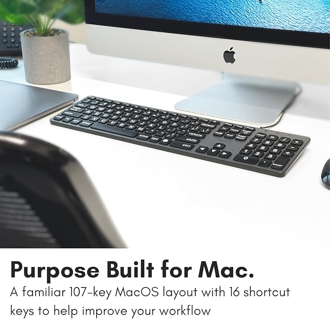 Macally Wired Keyboard for Mac (USB C + A) - Large Print and Backlit for Apple - 107 Key Full Size Large Letters USB C Keyboard for MacBook Pro/Air, Mac mini, iMac
