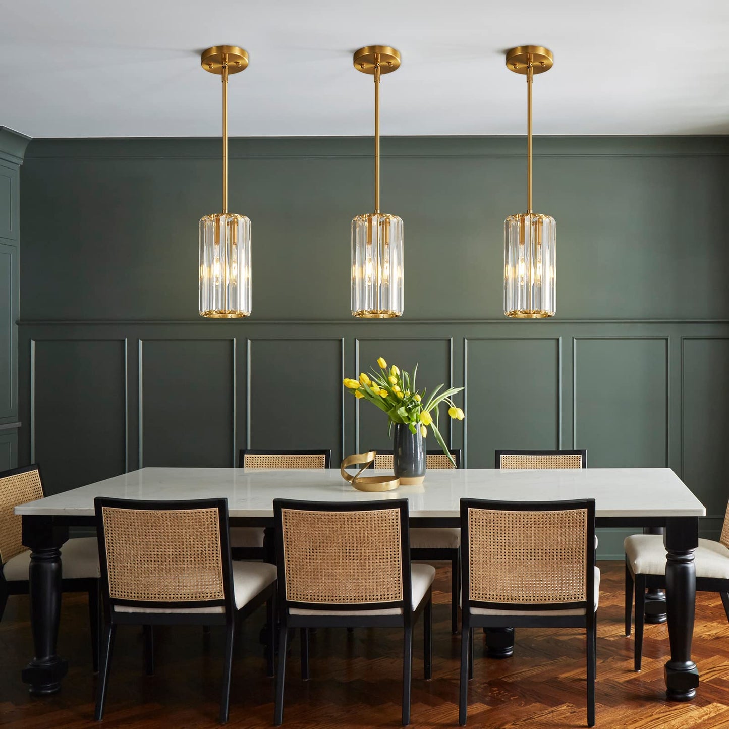 Zhllmq Gold Pendant Lighting Modern Pendant Light Mini Crystal Chandeliers Adjustable Pendant Light Fixture For Kitchen Island Dinning Room Corridor Bedroom(Gold 2-Pack)
