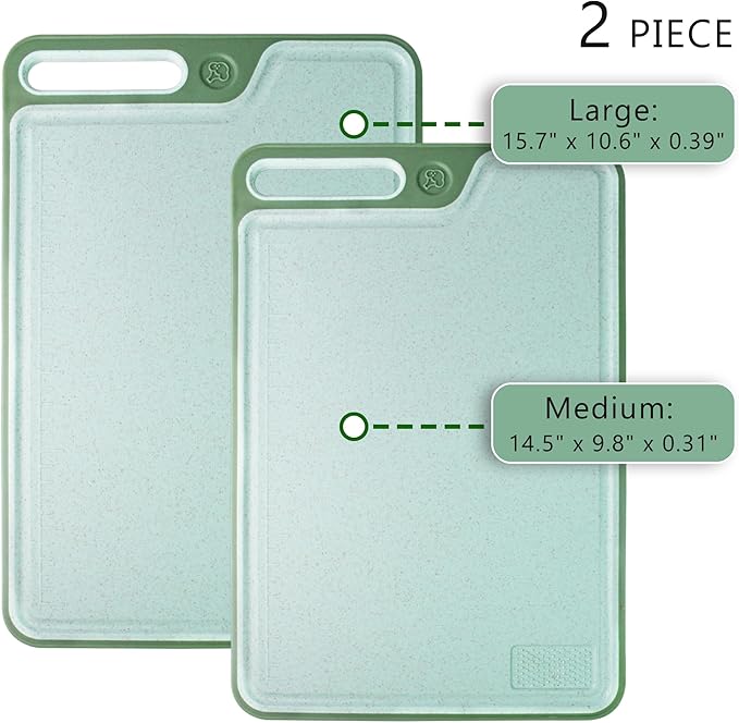 Cutting Boards for Kitchen,Large Cutting Board Set of 2,Non-Slip Cutting Board with Dandle and Juice Groovenon,Dishwasher Safe Cutting Boards (Green)