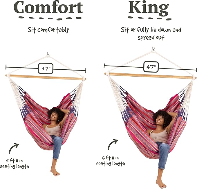LA SIESTA® - Large Comfort Habana Cotton Hammock Chair & CasaMount - Hanging Chair w/Suspension Kit for Walls Ceilings & Square Beams - Indoor Outdoor Swing Hanging Chair Bedroom Balcony - Flamingo