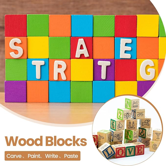 Barydat 300 Pcs 0.5 in Wooden Cubes,Unfinished Wooden Blocks for Crafting Natural Craft Wood Square Blank Cube for DIY Project Baby Showers