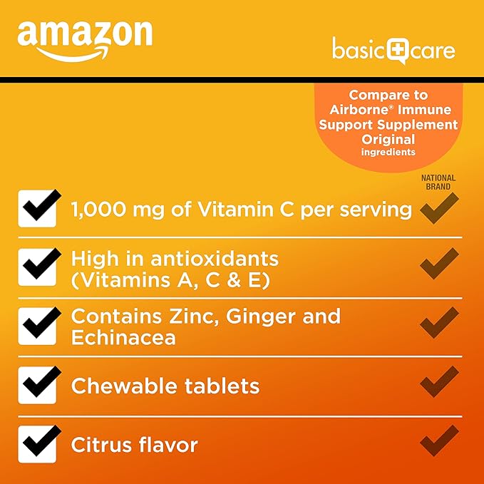 Amazon Basic Care Immune Support Citrus Chew Tablets, 32 Count