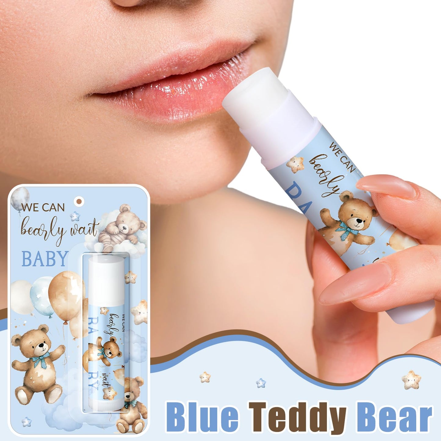 30 Pack Blue Bear Baby Shower Games Prizes Gifts Bulk Bear Lip Balms Favors for Winners Boys Girls Gender Reveal Favors Decorati