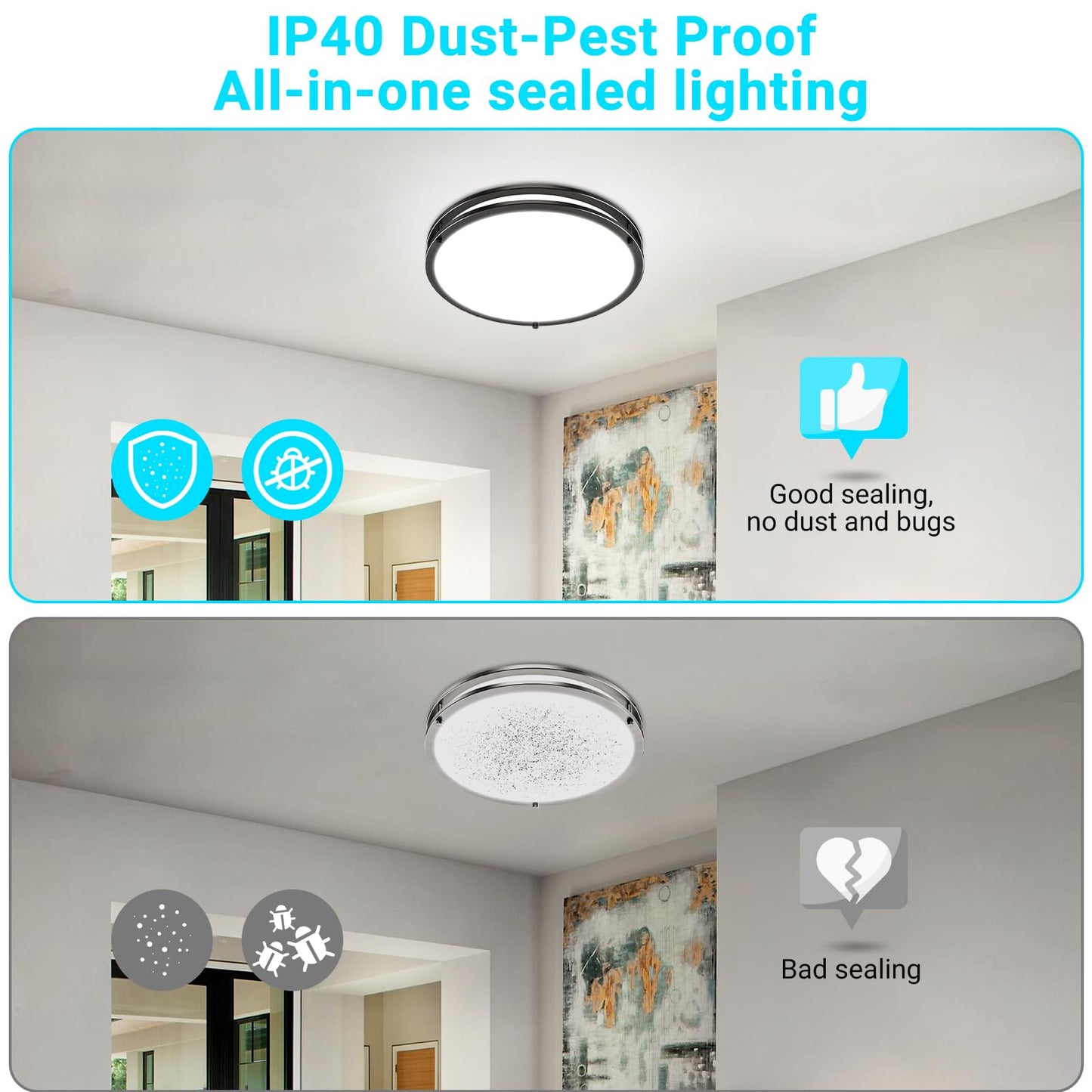 Libtit 10Inch Flush Mount Ceiling Lights  18W Dimmable Led Ceiling Light 3000K-6500K Adjustable  Black Lighting Fixture For Closet Kitchen Hallway Bathroom-2 Pack