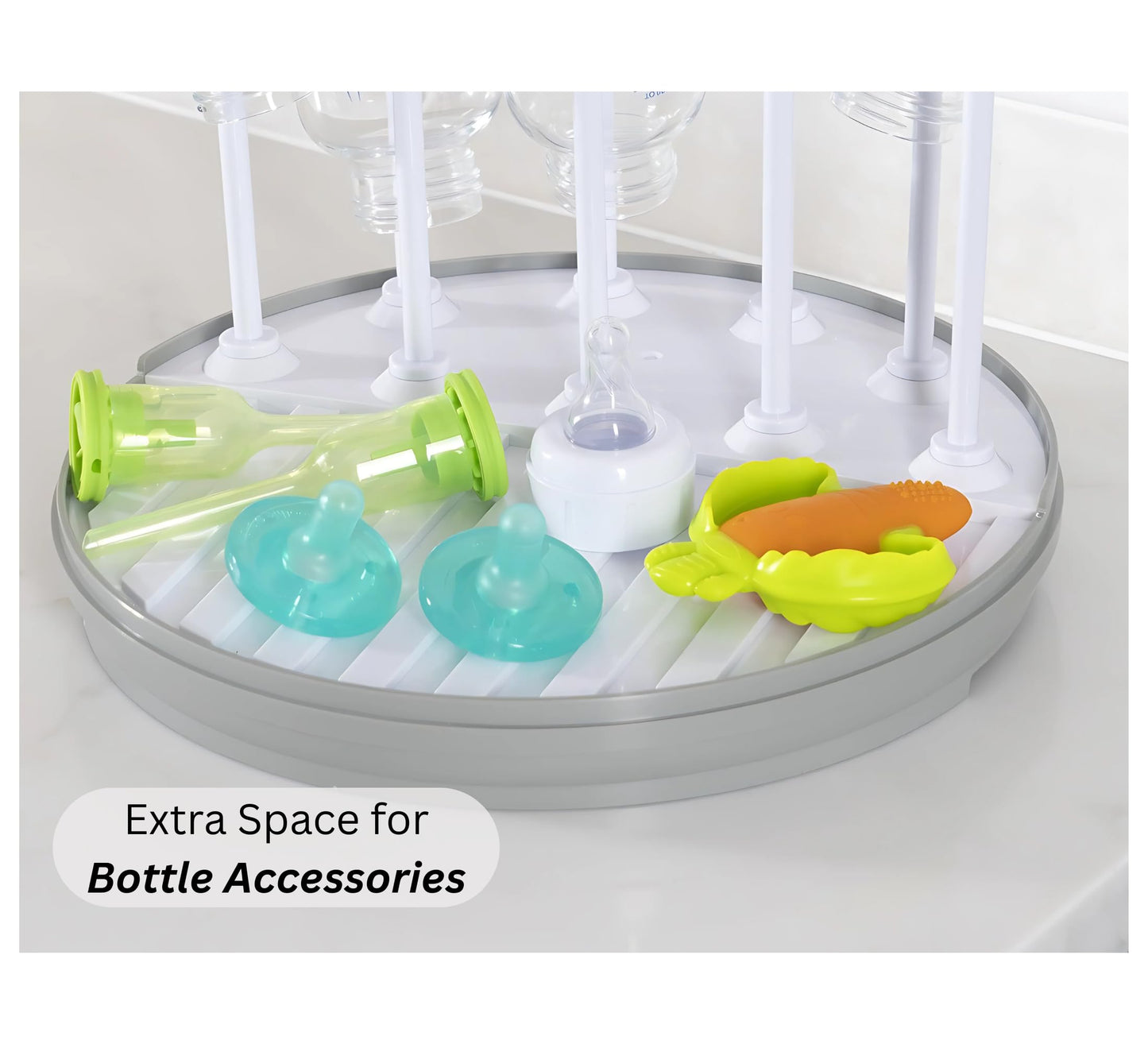 Pequeño Baby Bottle Drying Rack Compact Countertop Drying Station for Bottles, Pump Parts & Accessories – BPA-Free, Fast Drying Organizer for Newborn Essentials (Gray/White)