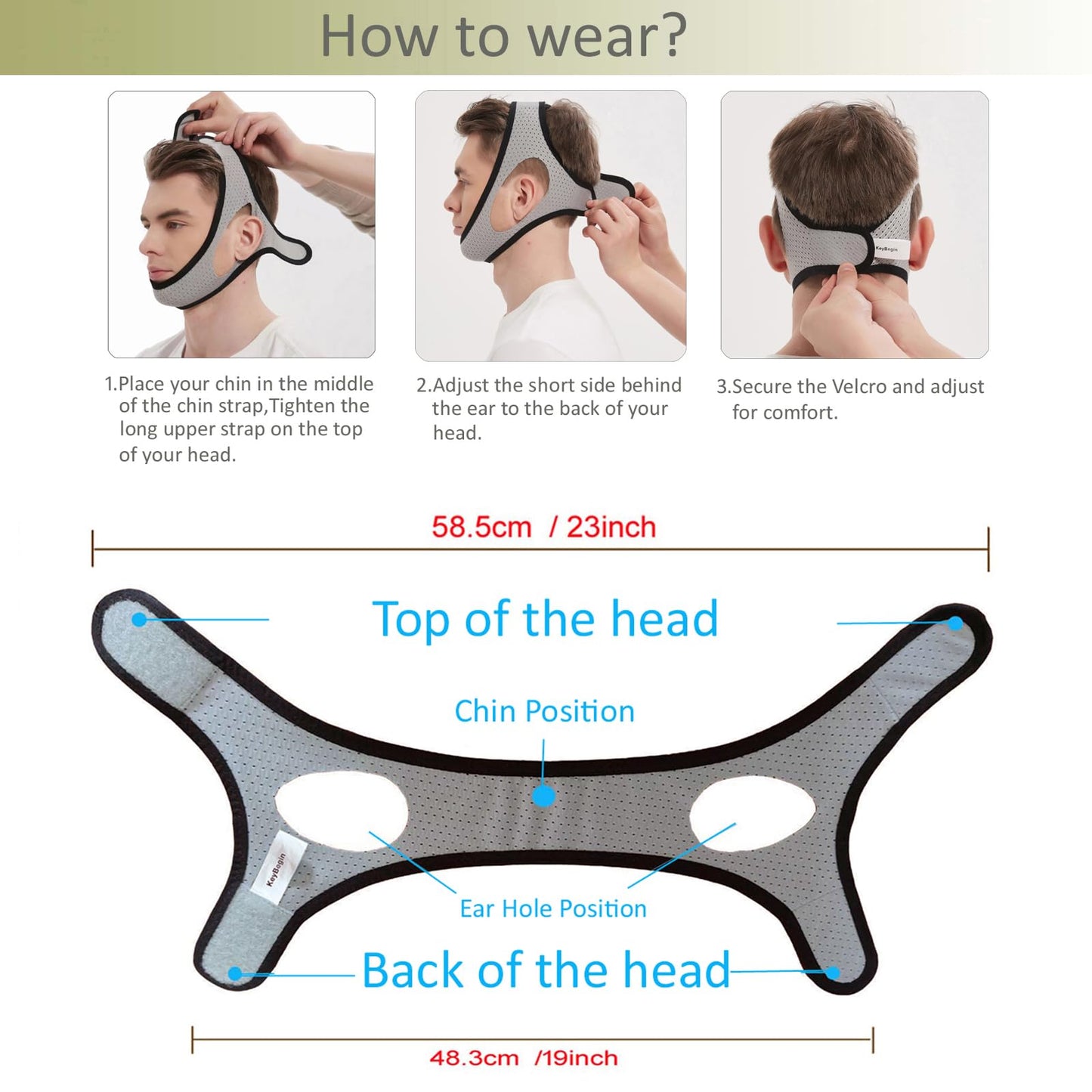 Anti Snoring Chin Strap for Cpap Users, KeyBegin Adjustable Chin Strap for Snoring Chin Strap for Sleeping, Upgraded Cpap Chin Strap to Keep Mouth Closed While Sleeping(Grey)