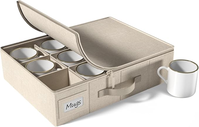 Sorbus Coffee Mug Organizer - Storage Box with Hard Shell, Handles, & Dividers - Fits 12 Mugs