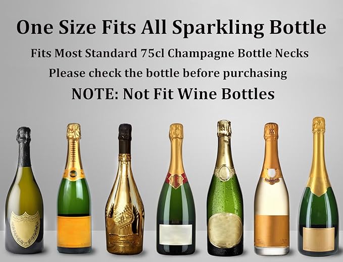 Champagne Stoppers for Bottles, Pafusen 2 Pack Champagne Sealer Stopper, Stainless Steel Champagne Cork Stopper Toppers, Saver for Champagne Cava Prosecco Sparkling Wine