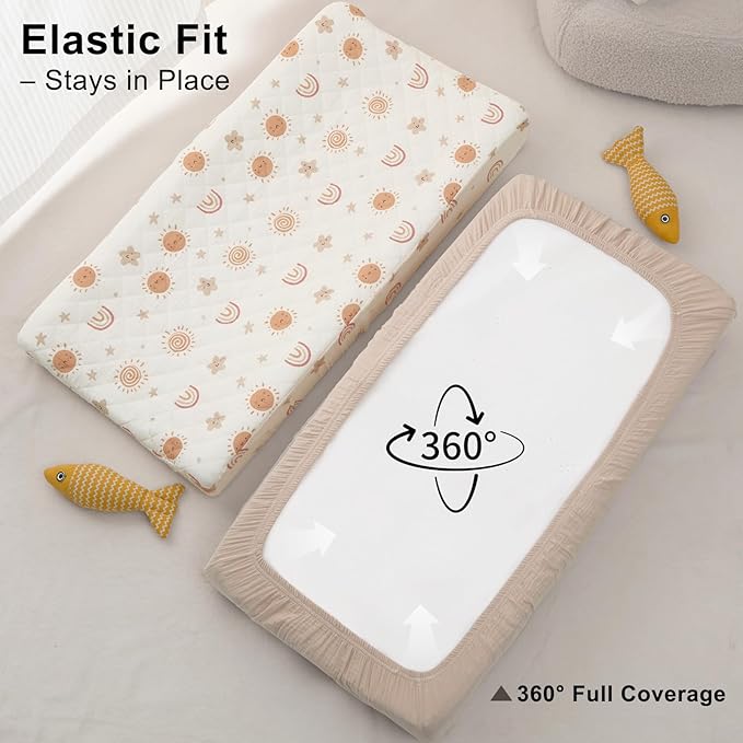 Unicorn Castle Waterproof Changing Pad Cover Muslin Changing Table Pad Cover 2 Pack Quilting for 32"x16" Baby Changing Pad Sheets Girls Boys,Brown Rainbow