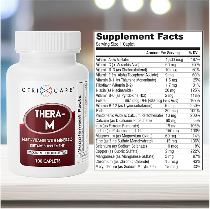 GeriCare Thera High Potency Multivitamin with Minerals, Nutritional Supplement Caplets, 100 Count (Pack of 2)