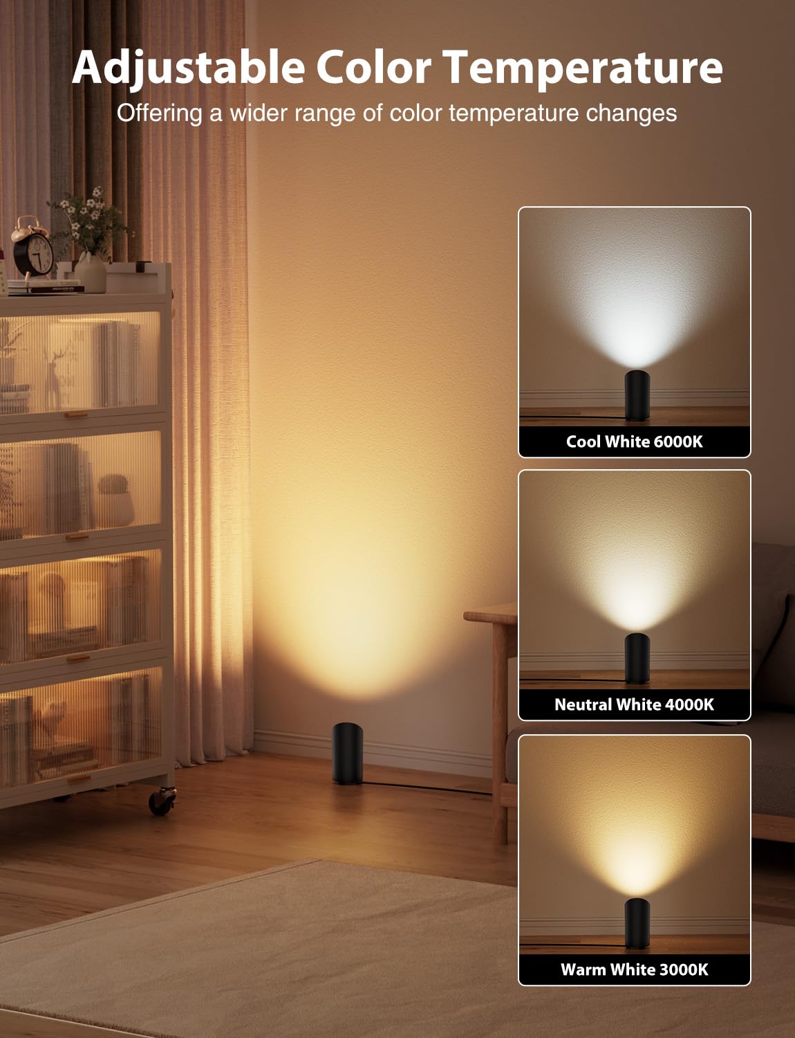 Onforu 7W Floor Can Light Uplighting, Remote Control, 2700-6500K, Black, Model FW05, 2 Pack