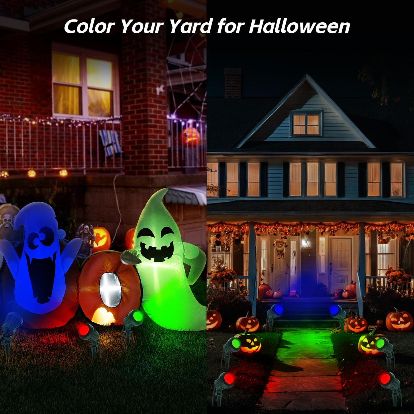 Holeva Halloween & Christmas Outdoor Spotlight  6500K Cool White Led Landscape Lighting With 4 Lenses (Rgb Purple)  Ip67 Waterproof  120V Plug-In For Yard  Garden Tree Holiday Decor(4 Pack  Green)
