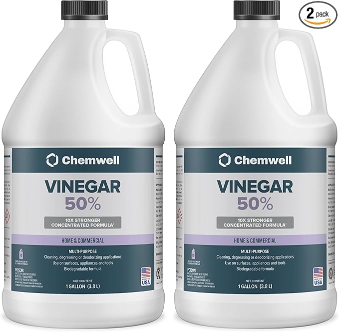 50% Vinegar (2 Pack, 1 Gallon) - General Purpose All-Natural Multi-Surface Cleaner for Home, Patio & Commercial - High Performance, Powerful Concentrated Acetic Acid - Made in USA