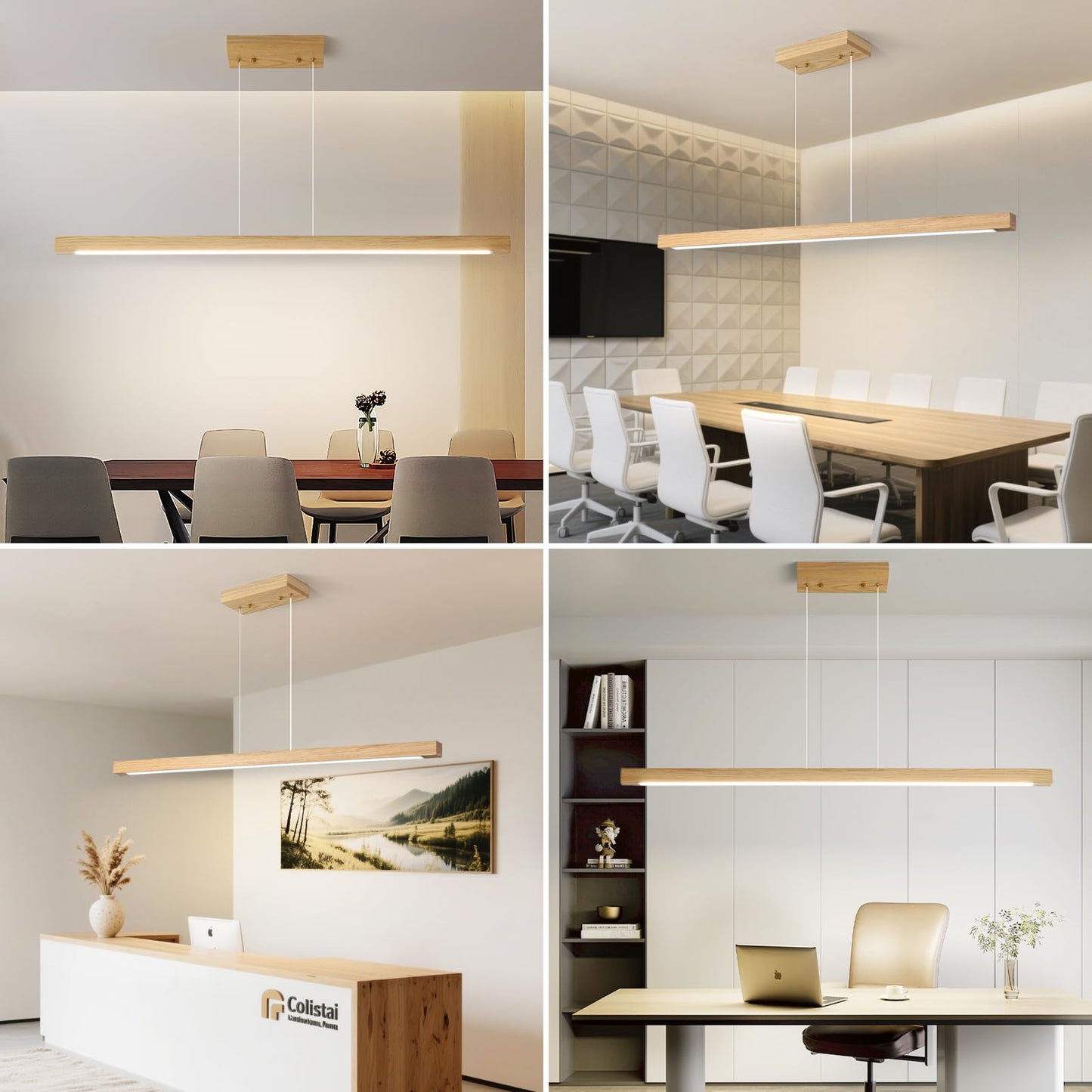 Mikeru Modern Wooden Pendant Light, 39IN White Ash Wood Chandelier with Remote Control, Adjustable Color Temperature, Model BLM