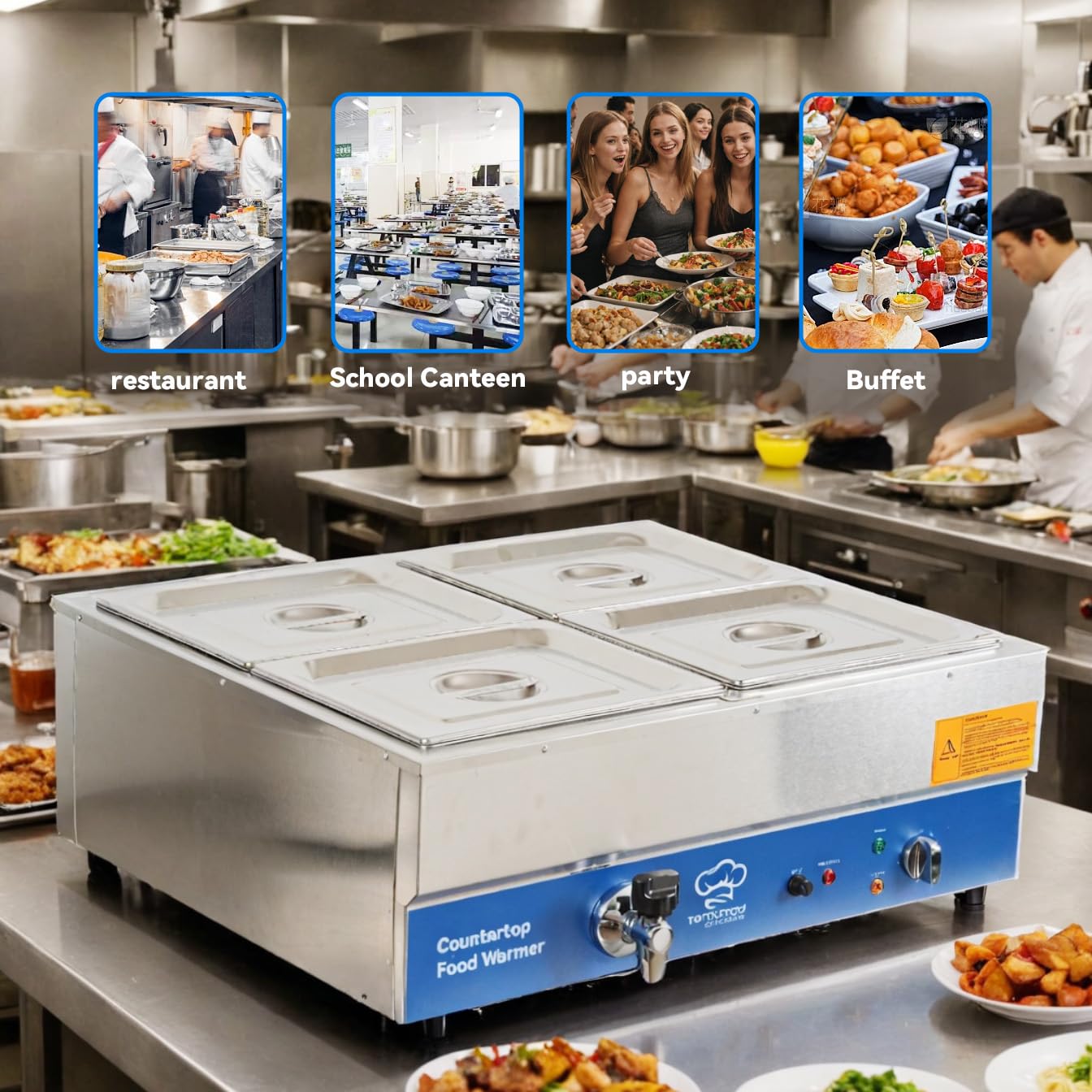 TOPKITCH 4 Pan Commercial Food Warmer,Electric Countertop Bain Marie Stainless Steel Buffet Steam Table for Catering and Restaurants(4×1/2 GN Pan,120V/1700 Watts
