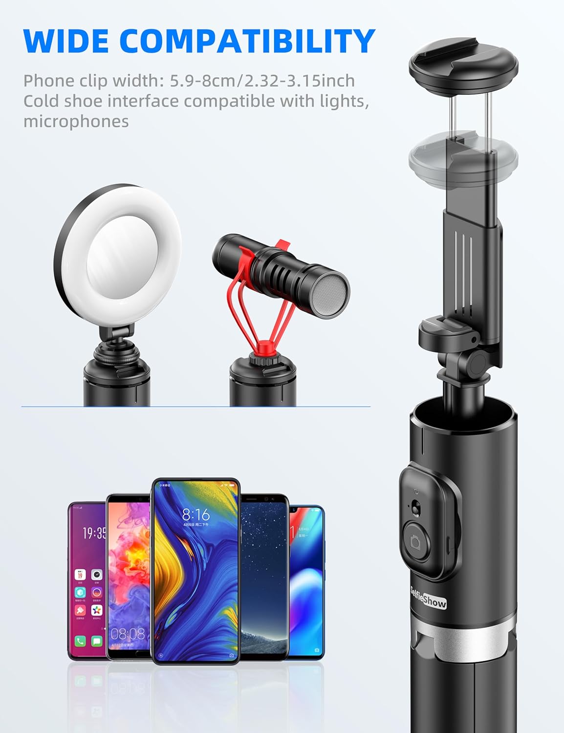 72" Cell Phone Selfie Stick Tripod, Aluminum All-in-1 with Integrated Remote, Portable Extendable Smartphone Stand Compatible with iPhone 15/14/13/Android