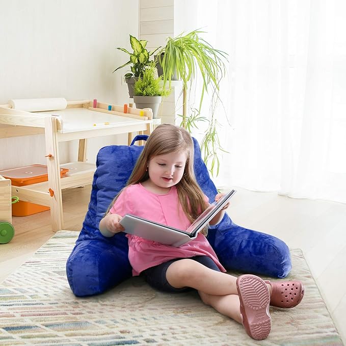 Nestl Reading Pillow Standard Bed Pillow, Back Pillow for Sitting in Bed Shredded Memory Foam Chair Pillow, Reading & Bed Rest Pillows Royal Blue Back Pillow for Bed, Bed Chair Arm Pillow with Pockets