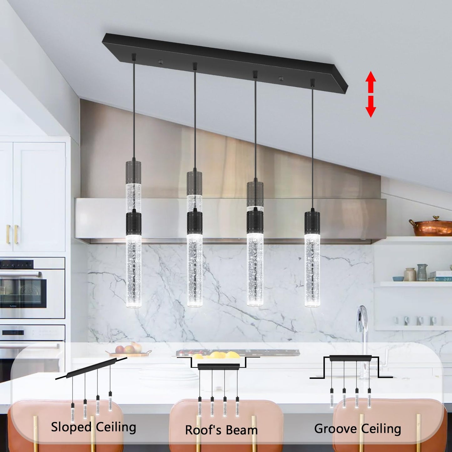 Dolria 4-Lights Mini Modern Crystal Chandeliers For Kitchen Island Pendants Lighting Fixture Led Ceiling Light For Dining Room Bedroom Foyer 6000K