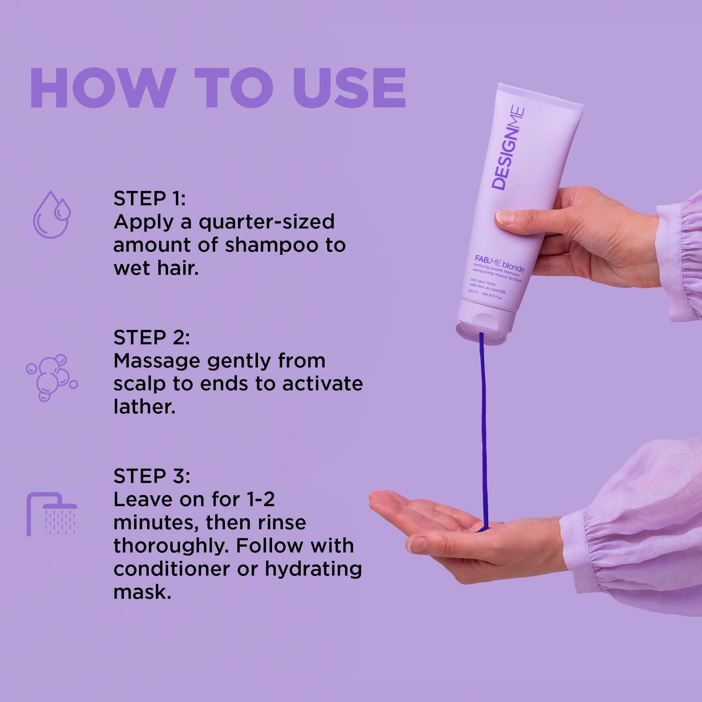 Design.Me FAB.ME Blonde Fortifying Purple Shampoo | Toning Purple Shampoo for Blonde Hair - Neutralizes Brass and Yellow Tones |