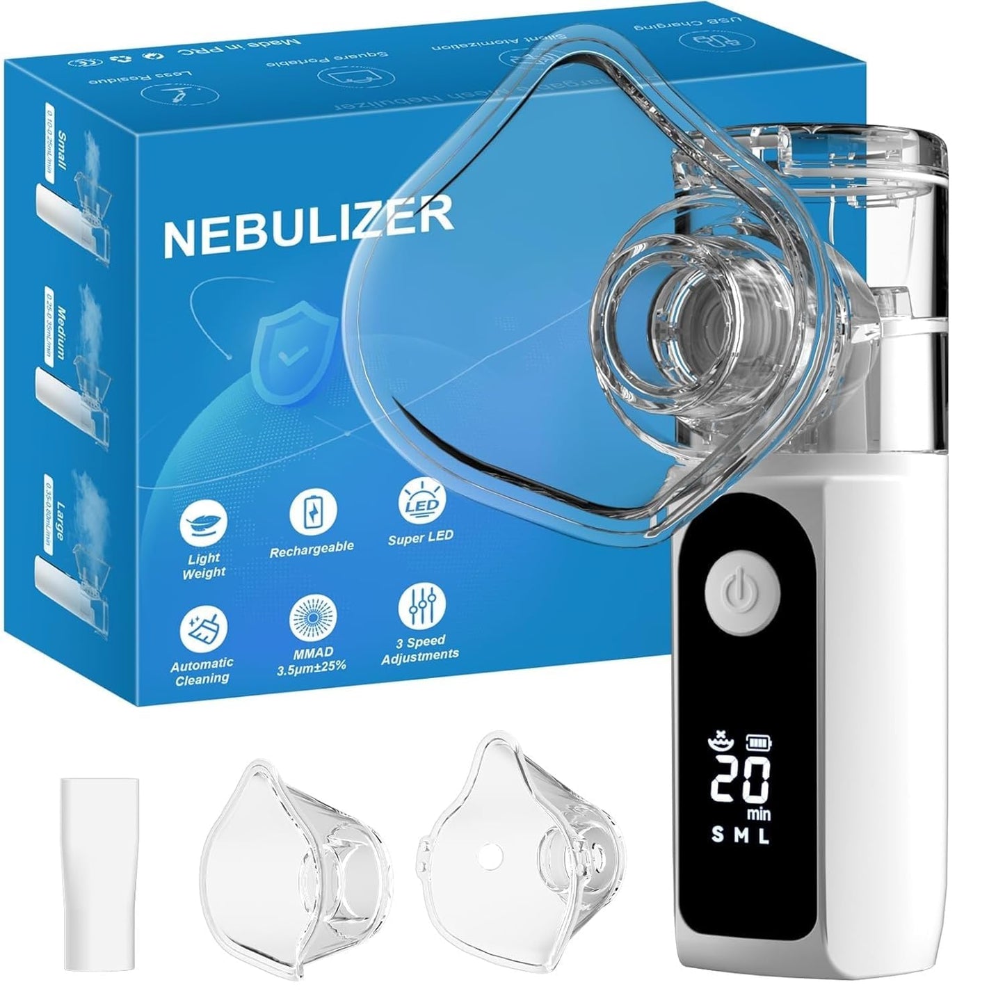 Portable Nebulizer for Adults and Kids with Smart LED Display, 3 Modes & Auto-Cleaning, Handheld Nebulizer Machine for Home and Travel Use