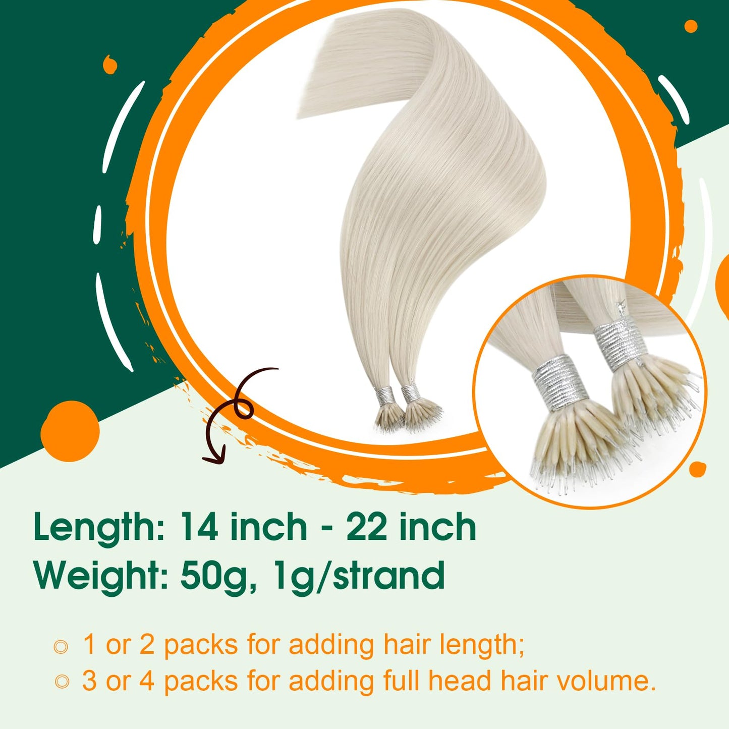 Easyouth Blonde Nano Hair Extensions Natural Nano Ring Hair Extension White Blonde Nanos Human Hair Extensions Comfort Fit 16 In