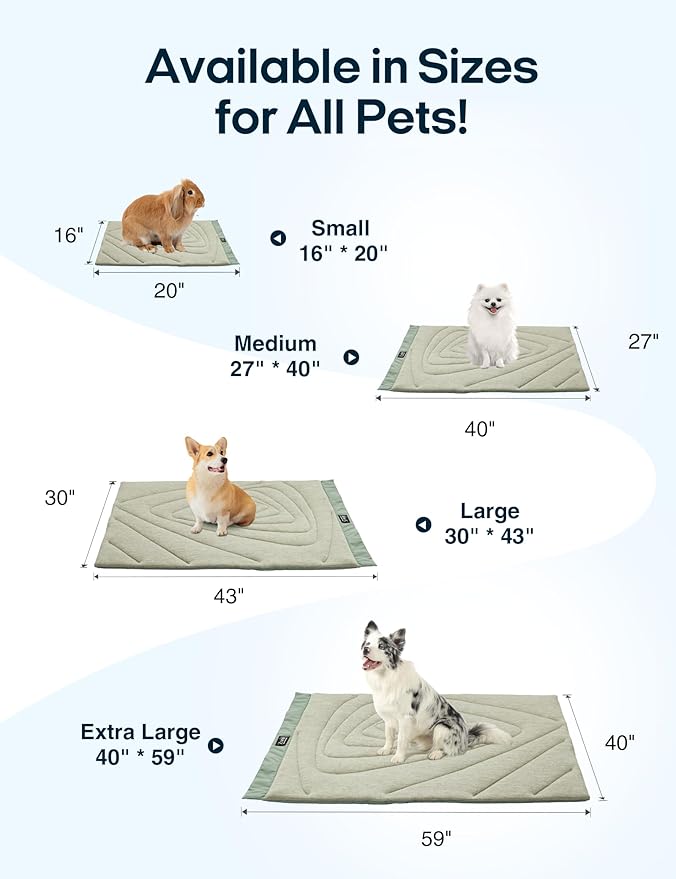 ZonLi Dog Cooling Mat, 43" x 30" Large, Waterproof Cooling Pad for Dogs & Cats, Portable & Durable Pet Mat for Crate, Trunk, Camping, Outdoors, Machine Washable, Ice Green