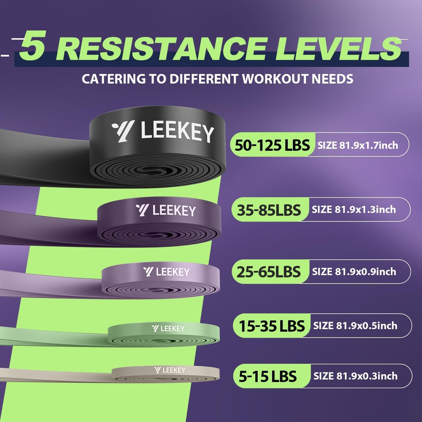 LEEKEY Resistance Bands, Exercise Bands with Handles,Pull Up Assist Bands - Band Set with Door Anchor - Bands for Working Out,Band for Men and Women Fitness Training,Home Workouts