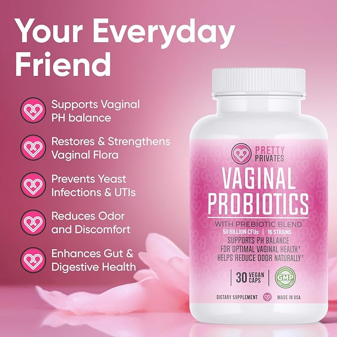 Pretty Privates Female Vaginal Probiotics for Women pH Balance with Prebiotics & Lactobacillus Blend – Womens Probiotic for Vaginal Health & BV - pH Vitamins - Healthy Viginal Odor & Flora