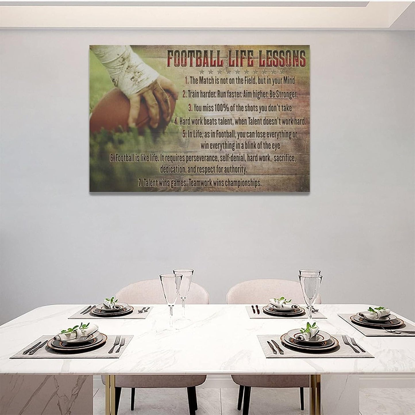 Football Life Lessons Wall Art Pictures Wall Decor Gifts for Football Player Boy Man Football Fan Vintage Football Sports Canvas Painting Print Artwork Framed for Classroom Boy Room Gym Office 16"x24"