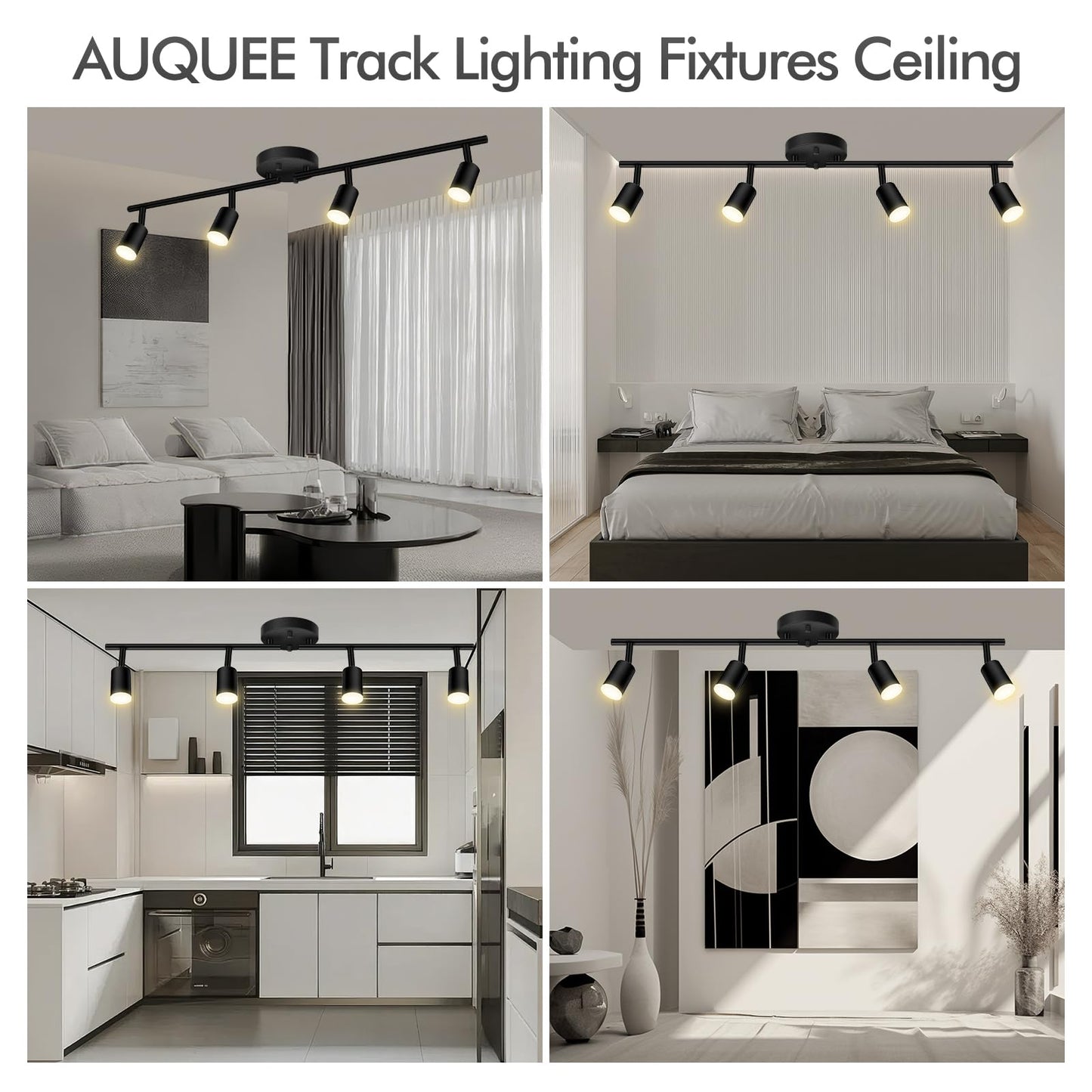 Auquee 4 Light Track Lighting Fixtures Ceiling  16W/2700K Black Track Lighting With Acrylic Lampshade & Rotatable Light Heads  20000Hrs Lifespan  Modern Led Track Lights Ceiling For Kitchen/Hallyway