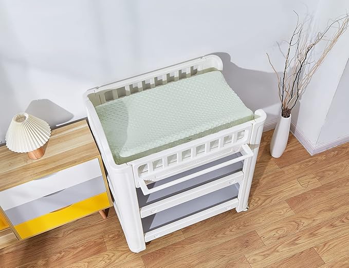 Solid Changing Table Pad Cover Cradle Sheet, Fits 32"/34''x16 Contoured Diaper Changing Pad, Ultra Soft Cozy Dots Plush Changing Table Covers, Breathable Wipeable Removable (Green)