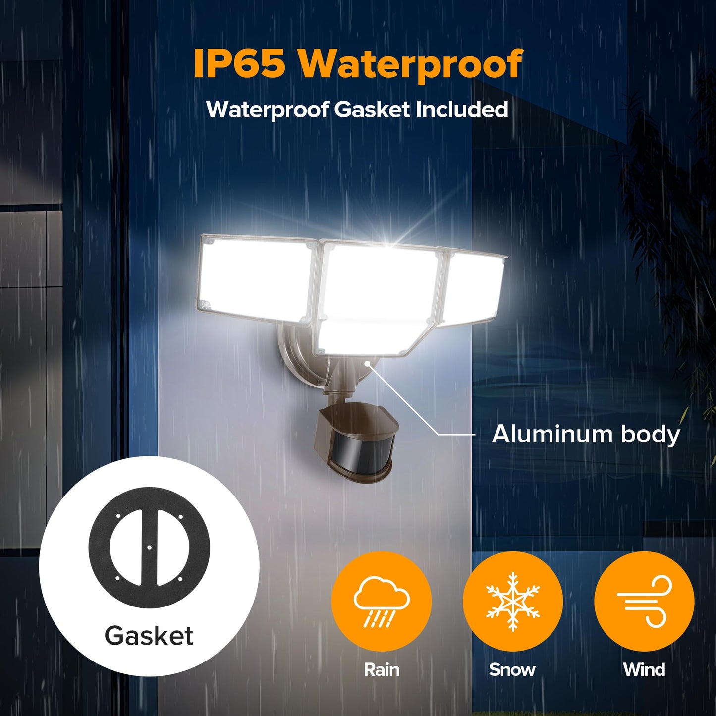 Lutec 80W 9000Lm Led Security Lights Motion Sensor Outdoor Lights  4 Head Led Flood Light Outdoor 5000K Daylight  Ip65 Waterproof  Motion Detected Light For Outside  House  Garage  Yard (Brown)