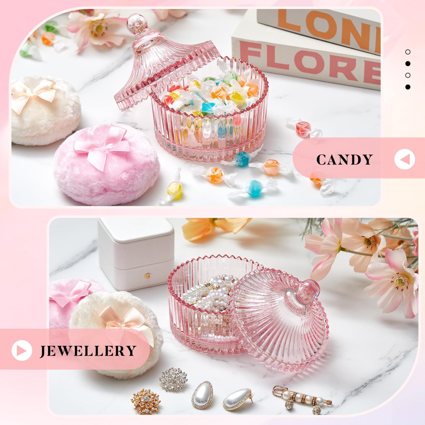Tioncy 3 Pcs Large Body Powder Puff and Container Crystal Container Soft Washable Reusable Velour Face Body Glitter Powder Puff