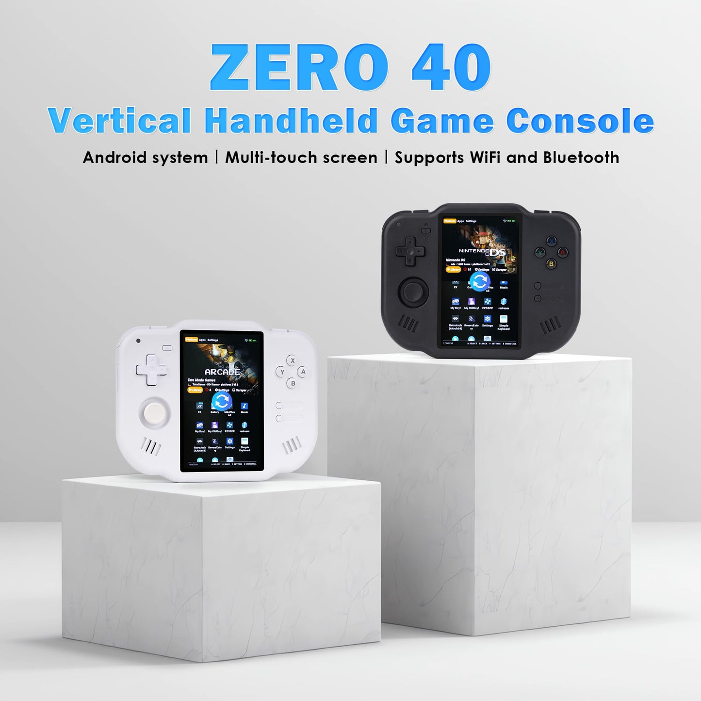 MagicX Zero 40 Retro Handheld Game Console , 3.4 Inch IPS Screen Linux System Sunken Dual Joystick Built-in 64G TF Card Handheld Emulator Support 4.2G WiFi Bluetooth TV Output(Black)