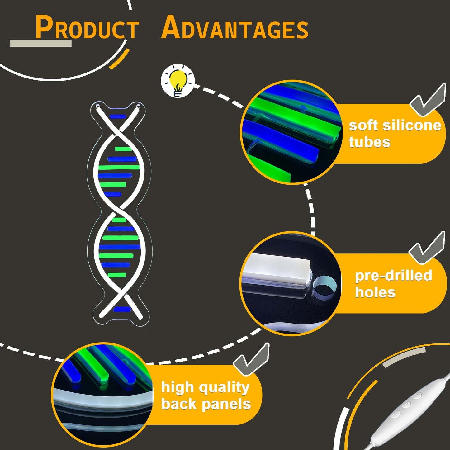 Dna Double Helix Neon Signs For Wall Decor  Dimmable Led Dna Neon Light Art Wall Sign  Usb Powered For Man Cave Gaming Room Bedroom Biology Science Gift Decor For Nurse Doctor Physician(4.7 * 16.1In)