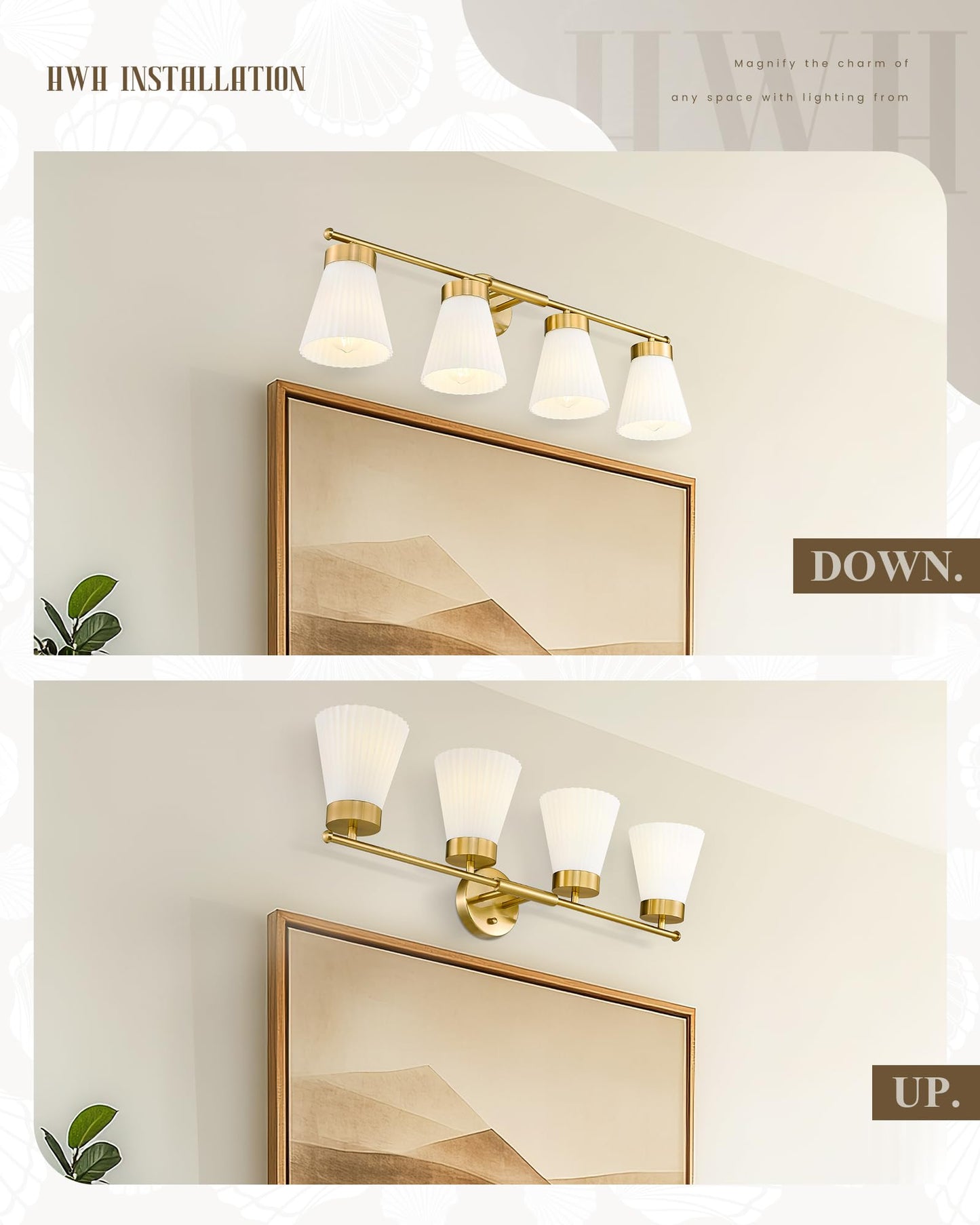 Bathroom Light Fixtures Brushed Gold  Hwh 4 Light Vanity Lights Over Mirror  Modern Wall Lamp Bathroom Lighting With Frosted White Striped Glass  5Hzg97B-4W Bg