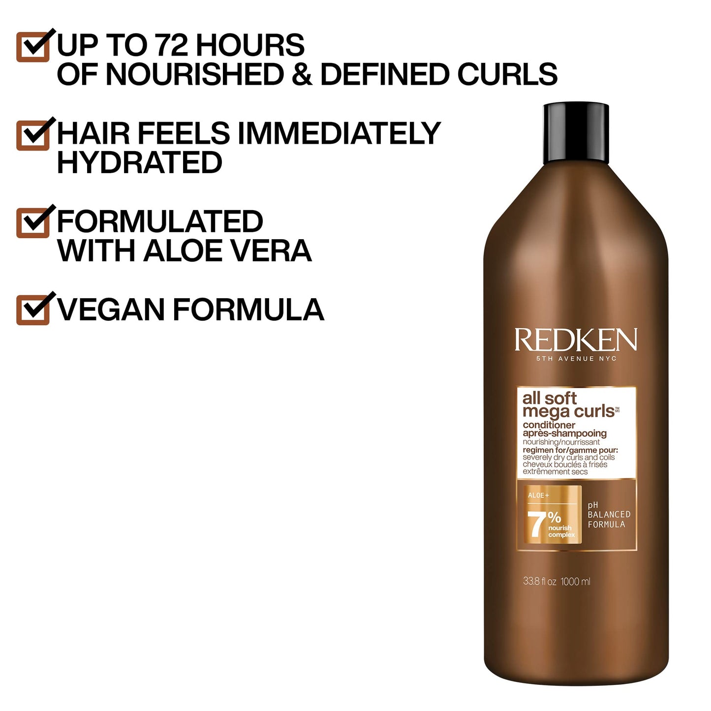 Redken All Soft Mega Curls Conditioner | For Extremely Dry Hair, Curly & Coily Hair | Nourishes & Softens | With Aloe Vera | 33.