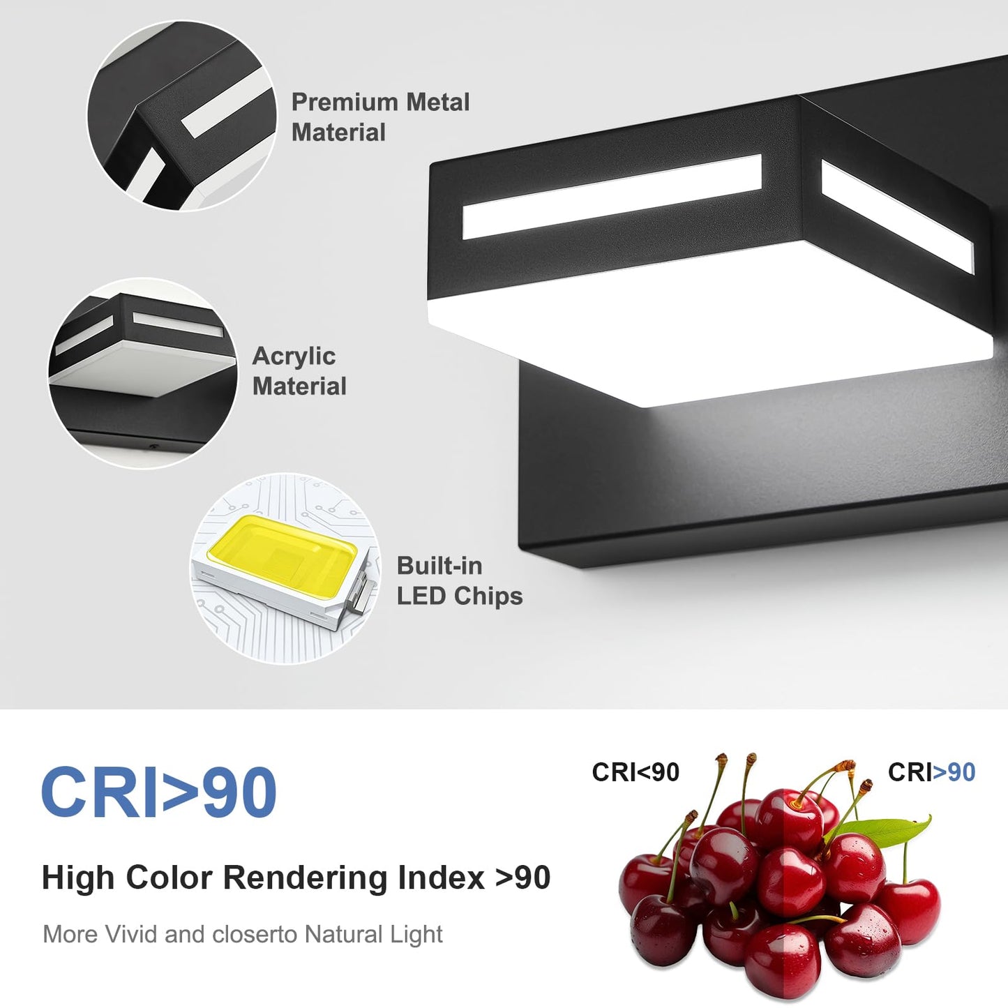 Donrao 40-Inch 5-Light LED Modern Black Bathroom Vanity Light Fixtures Over Mirror, Bathroom Lighting Fixtures with Cool White 6000K, Vanity Wall Lights for Bath Restroom Powder Room