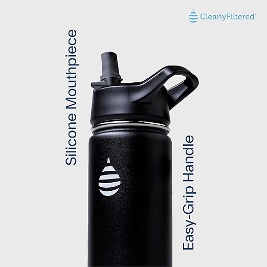 Clearly Filtered 20oz Water Bottle/Targets 220+ Contaminants/Double-Wall Insulated Stainless Steel Filtered Water Bottle BPA/BPS-Free Phthalate-Free Filters Fluoride Lead Chlorine (Blue)