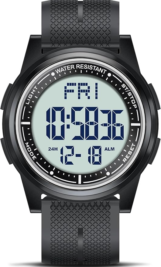 Beeasy Digital Watch Waterproof with Stopwatch Alarm Countdown Dual Time, Ultra-Thin Super Wide-Angle Display Digital Wris...