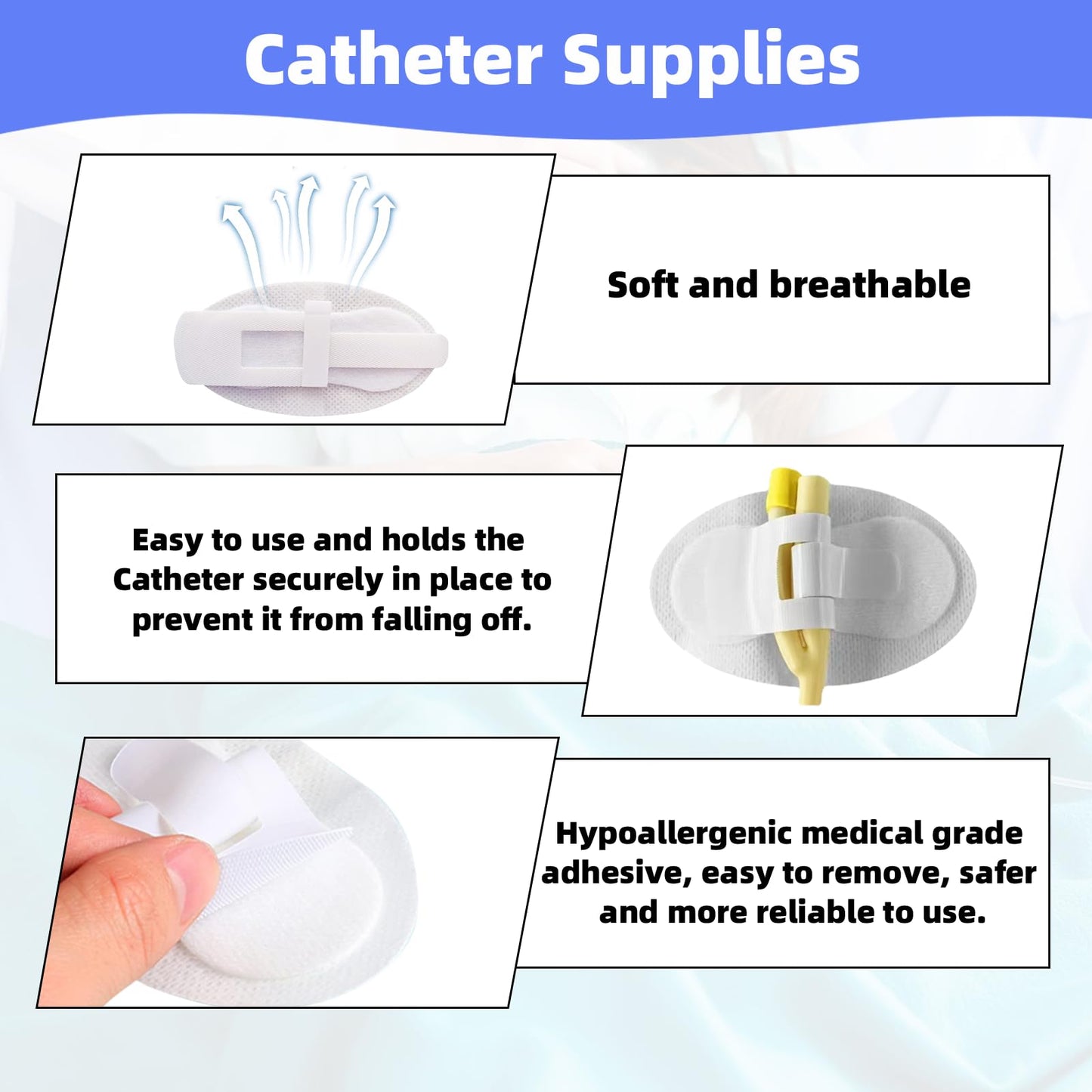 20Pcs Foley Catheter Stabilization Device, Catheter Tube Holder, Adhesive Catheter Urinary Leg Bag Legband Holder Catheter Supplies for Single/Double Tube, G Tube and Feeding Tube in Place