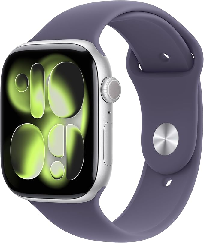 Apple Watch Series 11 [GPS 46mm] Smartwatch with Silver Aluminum Case with Purple Fog Sport Band - M/L. Sleep Score, Fitne...