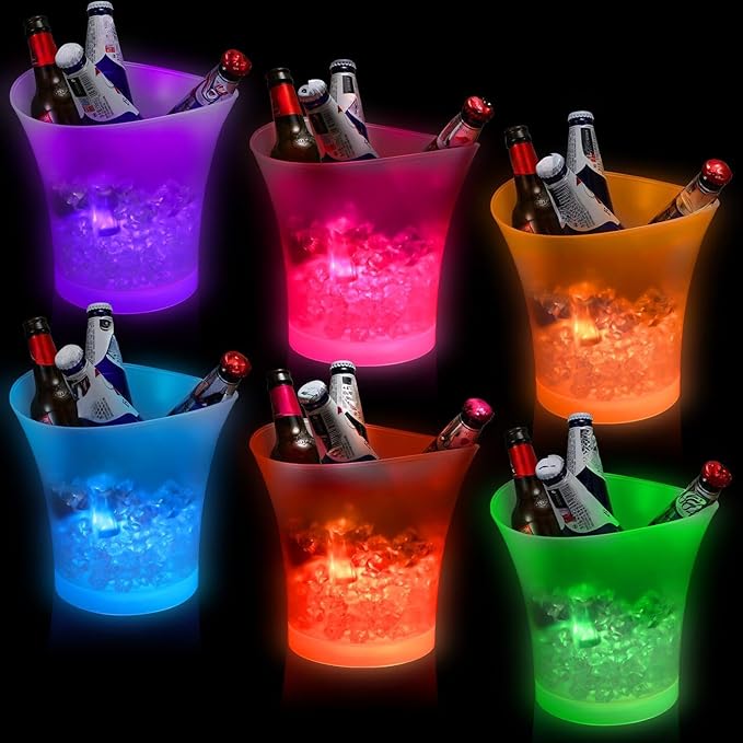 Lounsweer 6 Pcs LED Ice Bucket 5l Large Capacity Drink Buckets for Party Colorful Drink Containers Bulk with Lights for Ho...