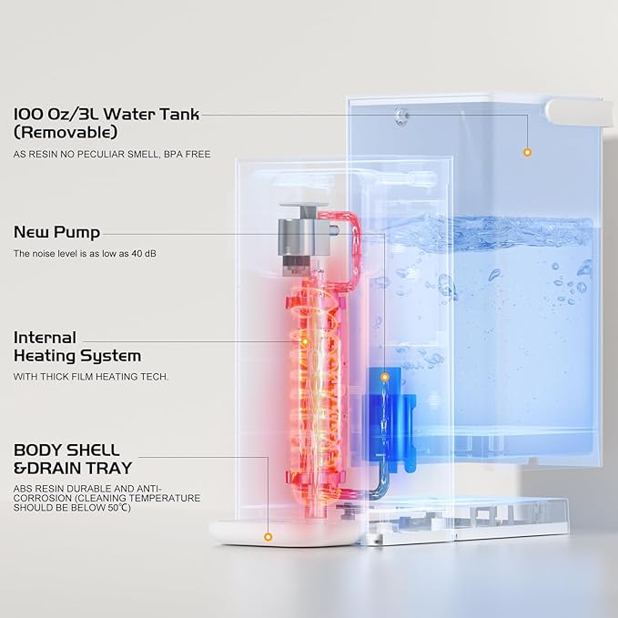 Instant Hot Water Dispenser for Quick Heating & Dispense,Adjustable Temperatures & 3 Water Volume Dispense, Removable 100 Ounce 3L Water Tank Capacity, BPA Free
