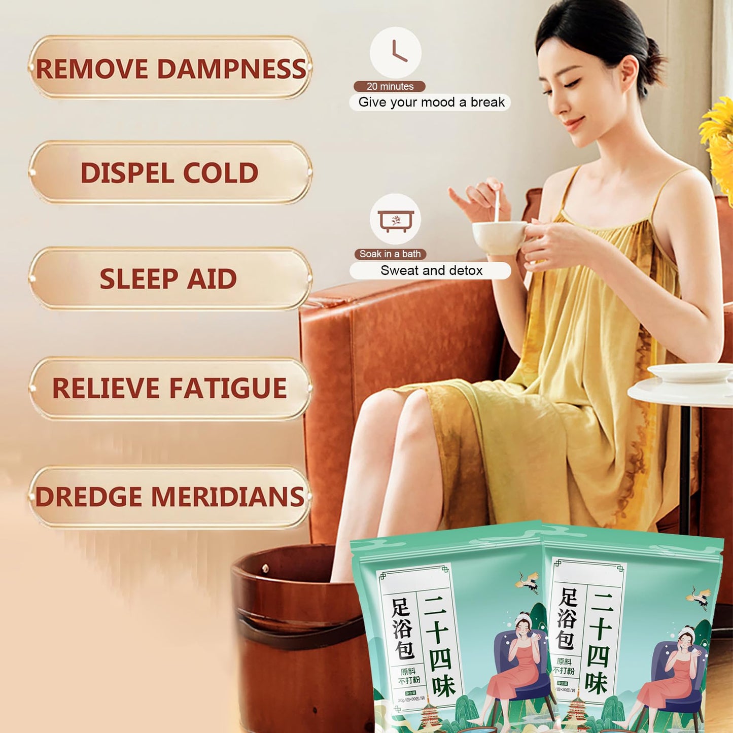 30 Bags Herbal Foot Soak,Foot Bath Herb,Foot Spa Bath Soak Foot Detox Soak to Remove Toxins,Relieve Fatigue & Dispel Cold and Re