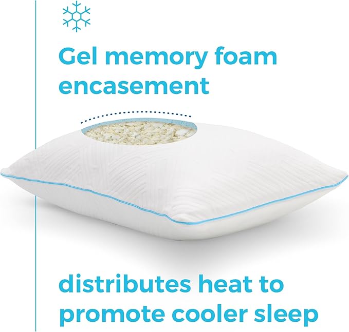 LINENSPA Shredded Gel Memory Foam Pillow – Cooling Bed Pillow – Side, Stomach, and Back Sleepers – King