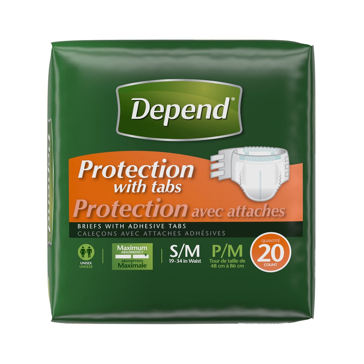 Depend Protection with Tabs, Maximum Briefs S/M, 20 Count 19-34 in Waist