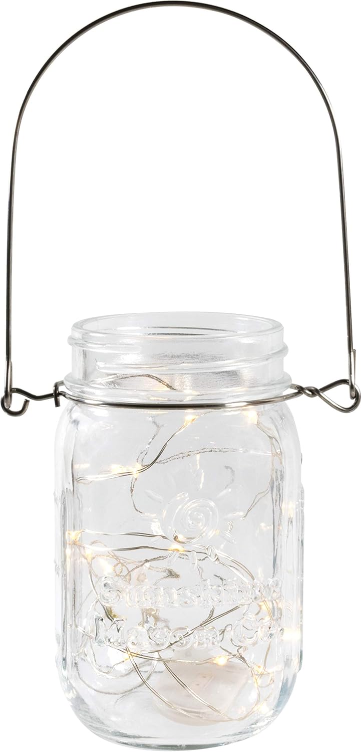 Pint Glass Mason Jars with Hangers and LED Fairy Lights Set of 6