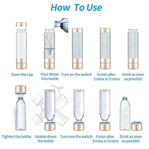 Hydrogen Sport Water Bottle, Professional Hydrogen-Rich Water Generator with SPE and PEM, 320ml 5000PPB Dual Mode Hydrogen Water Maker ionized for Travel Hiking Swimming (Gold)